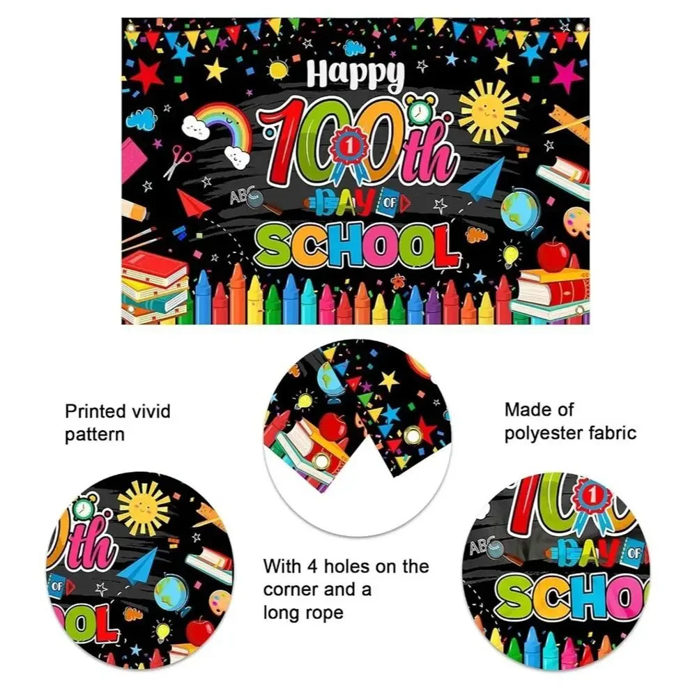 100th Day of School Backdrop Banner Kids Classroom 70.8 x 43.3 Inch